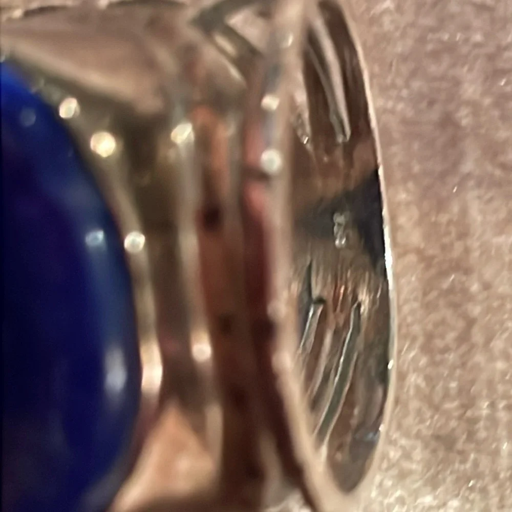 Enormous Lapis Lazuli Sterling Silver Cage Ring size 6 - Picture 3 of 9